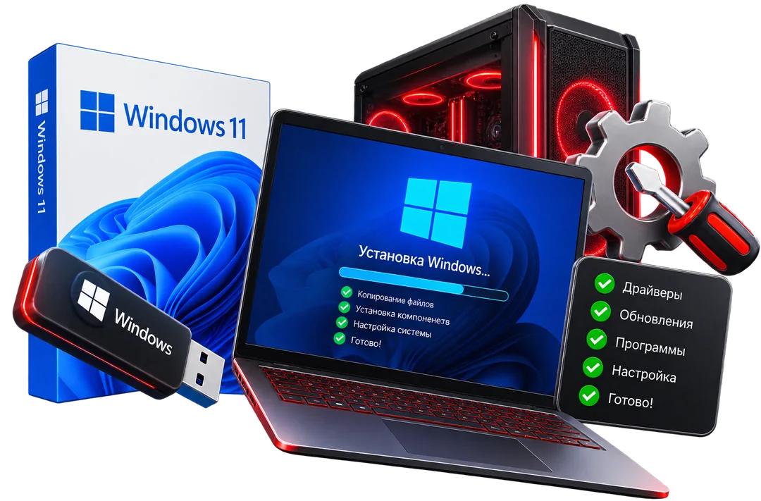 Ноутбук и компьютер с установкой Windows на дому